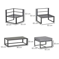 Outsunny 5 Pieces Outdoor Patio Furniture Set, Sofa Couch with Glass Coffee Table, Cushioned Chairs and Aluminum Tube, for Balcony Garden Backyard, Grey(m-3)