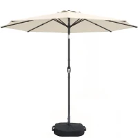 Outsunny 2.7 m Garden Parasol Umbrella with Cross Base and Sandbag, Retractable Ribs, Outdoor Table Market Umbrella, Cream White(m-11)