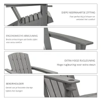 Outsunny Adirondack Stoel Kunststof 75x87x90cm,met Bekerhouder, Grijs(m-5)