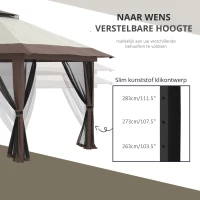 Outsunny Tuinpaviljoen 4x4x3m, Beige, Met Ventilatiedak en Verstelbare Hoogte(m-4)