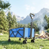 Outsunny Carrinho de Jardim Dobrável com Rodas Punho Ajustável Carga 68 kg para Camping Compras 81x45x89 cm Azul(m-5)