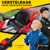 HOMCOM Go-Kart voor Kinderen, Elektrisch Kart met Toeter en Muziekfunctie, Verstelbare Stoel, tot 12 km/u, Kunststof, Metaal, Rood(m-8)