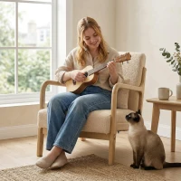 HOMCOM Poltrona lounge - 3 almofadas inclusas - assento profundo - apoios de braço - estrutura madeira de hévéa - aspecto veludo bege(m-6)