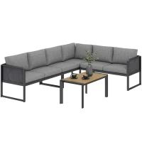 Outsunny Set mobilier de grădină exterior colțar modulabil 6 persoane, canapele, masă de cafea și perne, gri închis(m-8)