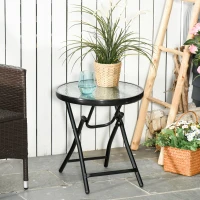 Outsunny Table basse ronde bistro de jardin Ø 45 x 50H cm pliable métal noir plateau verre trempé(m-10)