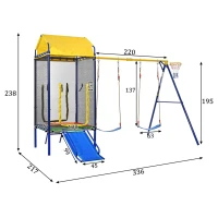Juego exterior multifuncional 4 en 1 para niños, trampolín con red de seguridad, para 3–8 años, 336x217x238 cm, Multicolor(m-3)