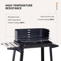 Outsunny Trolley Charcoal BBQ Barbecue Grill Outdoor Patio Garden Heating Smoker with Side Trays Storage Shelf and Wheels(m-15)