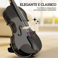 HOMCOM Violino 4/4 in Legno di Abete e Acero con Custodia, Arco, Spalliera e Pece, Nero(m-6)