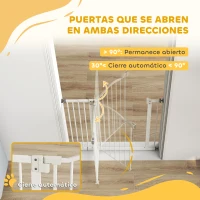 PawHut Barrera de Seguridad para Perros 74-94 cm con Extensión Montaje a Presión Doble Bloqueo para Puerta Escalera Blanco(m-5)