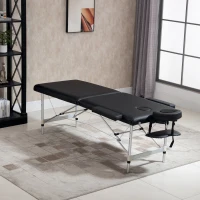 HOMCOM Foldable Massage Table, 185Lx70Wx59-80H cm, Aluminium-Black(m-14)