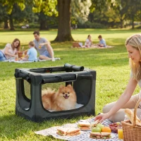 PawHut Soft Dog Crate Pet Travel Crate 60 x 42 x 43 cm with Removable Pad Mesh Window Army Green(m-2)