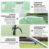 Outsunny Invernadero de Túnel 6x3x2 m con Puerta Enrollable 8 Ventanas de Malla y Estructura de Acero Galvanizado Verde(m-6)