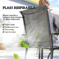 Outsunny Set de Grădină 5 piese din Oțel cu 4 Scaune Stivuibile și Masă cu Orificiu Central și Raft Inferior, Gri(m-5)