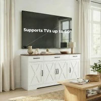 HOMCOM Bufet, mobilier de depozitare pentru bucătărie în stil rustic cu 4 uși tip hambar, 3 sertare, etajere reglabile, alb(m-4)