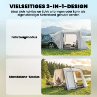 Outsunny Heckzelt für 2-4 Personen, 320 x 280 x 205 cm 2 in 1 Autozelt wasserdicht Tunnelzelt mit 4 Türen Fenster Bodenplane(m-4)