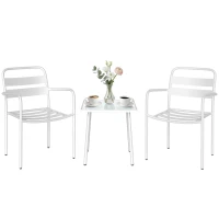 Outsunny Ensemble bistrot 3 pièces en métal avec 2 chaises de jardin, table en verre, design à lattes, résistant à la rouille(m-6)