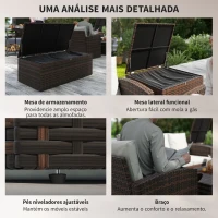 Outsunny Conjunto de Jardim Exterior de Vime 6 Peças Almofadas Sofá Duplo Sofá de 3 Lugares 2 Poltronas 2 Mesas Auxiliares Bege(m-6)