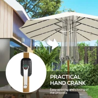Outsunny Double Sided Garden Parasol with Base Included & 48 Solar LED Lights Patio Umbrella Crank Handle 4.6m Cream White(m-6)