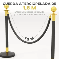HOMCOM Postes Separadores de Acero Inoxidable de 2 Piezas 96 cm de Altura Base Rellenable Cuerda de Terciopelo Negro(m-5)