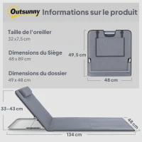 Outsunny Lot de 2 Tapis de Plage rembourré - lot de 2 Matelas de Plage - nattes de Plage - Dossier inclinable Multi-Positions - Sac Transport Inclus - métal Polyester PE Gris(m-3)