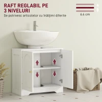 HOMCOM Dulap pentru baie sub chiuvetă cu 2 uși și raft reglabil pe 3 niveluri, din lemn, 60x30x65 cm, alb(m-5)