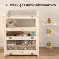 PawHut Hamsterkäfig aus Holz 3 Etagen Nagerkäfig Kleintierkäfig mit Hütten Wippen Rampen Wasserschalen 68x61,5x90 cm Naturholz(m-4)