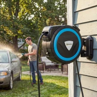 Outsunny Avvolgitubo da parete 14+1,5 m pivotante 180° con 12 modalità, Blu(m-5)