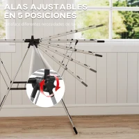 HOMCOM Tendedero Vertical Plegable con Alas Ajustables 4 Soportes para Calzado Barra y Estante 139x62,5x201 cm Plata(m-5)