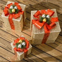 Outsunny Juego de 3 Cajas de Regalo Navidad con 58 LED Blanco Cálido Adornos Luminosos para el Árbol de Navidad Dorado(m-9)