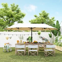 Outsunny Parasol de jardin exterieur parasol double 4,6L x 2,7l x 2,4H m ouverture fermeture manivelle acier polyester haute densité crème(m-10)