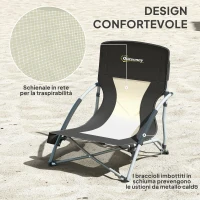 Outsunny Sedia da Spiaggia Pieghevole con Schienale a Rete e Portabicchieri, in Metallo e Tessuto Oxford, 58x55x62 cm, Nero(m-5)
