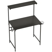 HOMCOM Computer Desk, 80cm Home Office Study Table with Hutch Shelf, Cup Holder, Headphone Hook, Black(m-1)