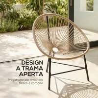 Outsunny Set 2 Sedie Acapulco in Rattan PE con Struttura Triangolare in Acciaio, 72x68x81 cm, Color Legno(m-6)