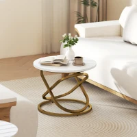 HOMCOM Table basse ronde style industriel en métal Doré et Plateau Effet Marbre - dim. Ø 60 x 46H cm(m-6)