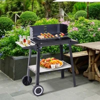 Outsunny Trolley Charcoal BBQ Barbecue Grill Outdoor Patio Garden Heating Smoker with Side Trays Storage Shelf and Wheels(m-12)