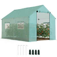 Outsunny Serre de jardin tunnel 2 x 3m, 6m² avec porte enroulable, 4 fenêtres, - Acier galvanisé PE Haute densité Vert(m-11)