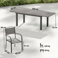 Outsunny Set mobilier grădină 7 piese Masă extensibilă cu 6 scaune Design lamele aspect lemn Cadru aluminiu(m-3)
