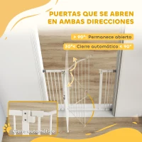 PawHut Barrera de Seguridad para Perros 74-87 cm con Extensión Montaje a Presión Doble Bloqueo para Puerta Escalera Blanco(m-5)
