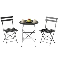 Outsunny Set bistrot extérieur, mobilier de jardin pliable avec table et 2 chaises, noir.(m-6)