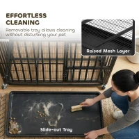 PawHut Heavy Duty Dog Crate, Dog Cage with Wheels for Small Medium Breeds, Metal Pet Kennel with Removable Tray(m-7)