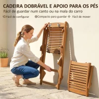 Outsunny Espreguiçadeira Dobrável de Madeira de Acácia com Descanso para os Pés Removível e Almofada com Apoio de Cabeça 158x61x70 cm Bege(m-6)