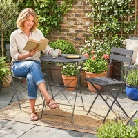 Outsunny Set da giardino 3 pezzi con tavolo e 2 sedie pieghevoli, Nero(m-2)