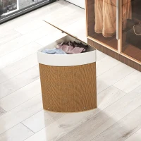 HOMCOM Cesto Ropa Sucia Bambú para Esquina 55L con Tapa y Asa Bolsa Extraíble Lavable 35x35x60 cm Marrón(m-9)