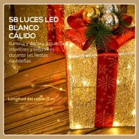 Outsunny Juego de 3 Cajas de Regalo Navidad con 58 LED Blanco Cálido Adornos Luminosos para el Árbol de Navidad Dorado(m-5)