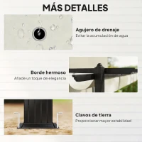 Outsunny Pérgola de Jardín 4x3 m con Techo Retráctil Estructura de Aluminio UPF30+ Orificios de Drenaje Pabellón Exterior Crema(m-6)