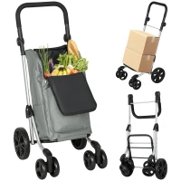 HOMCOM Carrito de Compra Plegable de 46 L Carro 3 en 1 con 6 Ruedas Bolsa Térmica y Asa Ajustable 44x58x100 cm Gris(m-10)