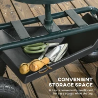 Outsunny Wózek Ogrodowy z Siedziskiem, Obrotowy, Regulowana Wysokość, do 150 kg, Stal, Ciemnozielony(m-6)