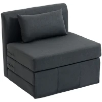 HOMCOM 2 em 1 Poltrona-Cama Dobrável com Textura de Linho, Cama para Convidados Acolchoada Dobrável, Cinza escuro(m-1)