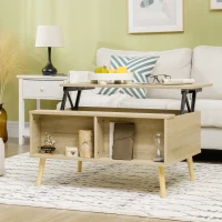 HOMCOM Table basse rectangulaire table de salon plateau relevable 2 niches coffre en bois dim. 85L x 60l x 59,5H cm bois clair(m-10)