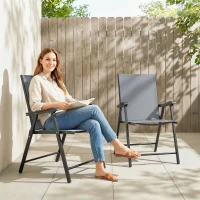 Outsunny Conjunto de 2 Cadeiras Dobráveis com Encosto Alto e Apoios de Braço, Cinza Claro(m-4)